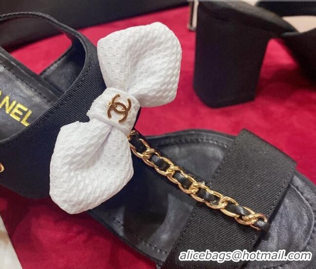 Pretty Style Chanel Fabric Bow Sandals Black 052585