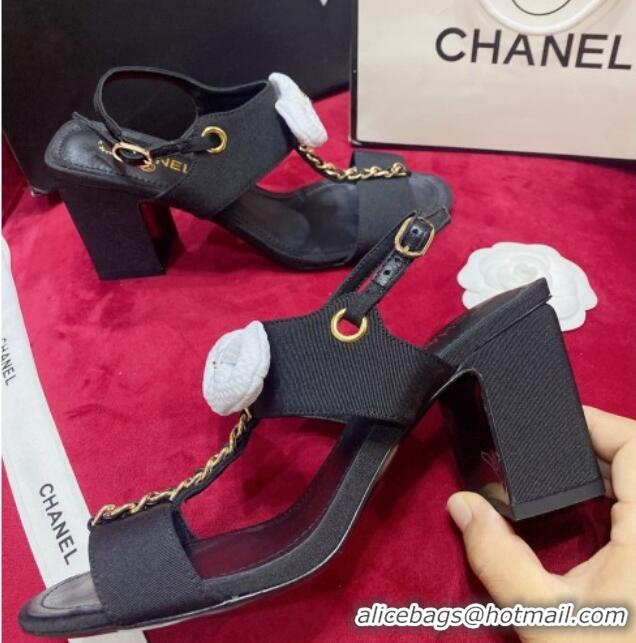 Pretty Style Chanel Fabric Bow Sandals Black 052585