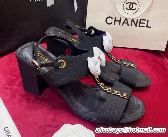 Pretty Style Chanel Fabric Bow Sandals Black 052585