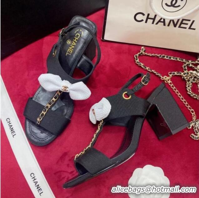 Pretty Style Chanel Fabric Bow Sandals Black 052585