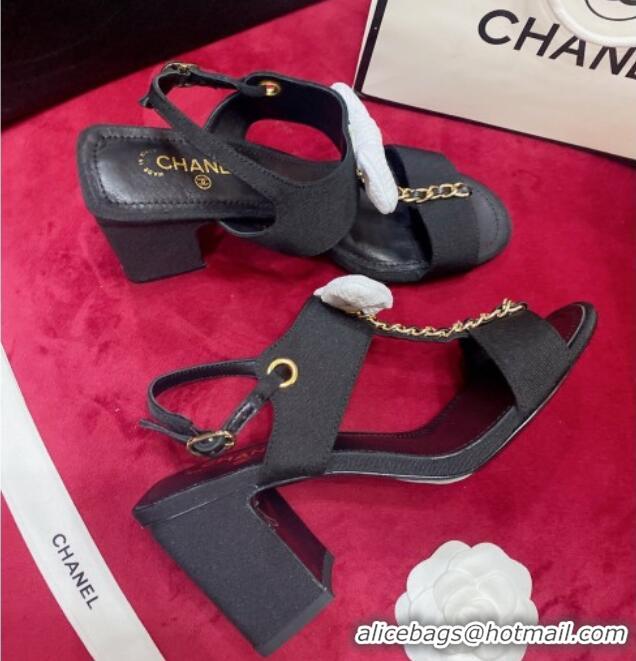 Pretty Style Chanel Fabric Bow Sandals Black 052585