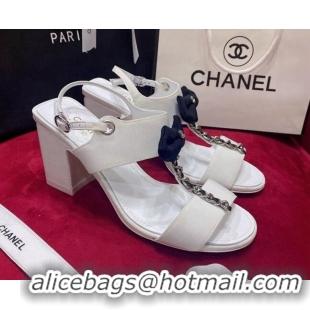 Best Grade Chanel Fabric Bow Sandals White 052586