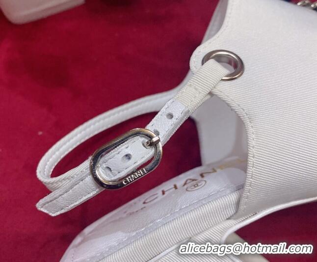 Best Grade Chanel Fabric Bow Sandals White 052586