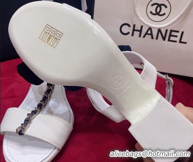 Best Grade Chanel Fabric Bow Sandals White 052586