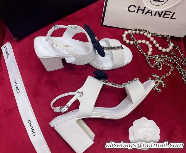 Best Grade Chanel Fabric Bow Sandals White 052586