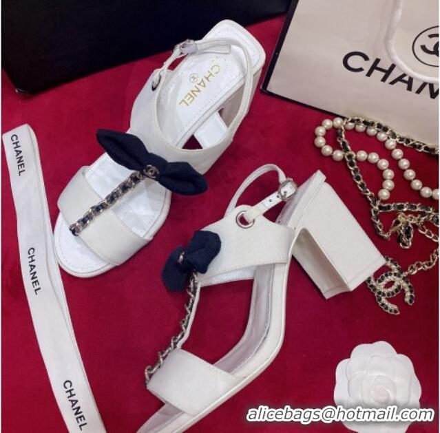 Best Grade Chanel Fabric Bow Sandals White 052586