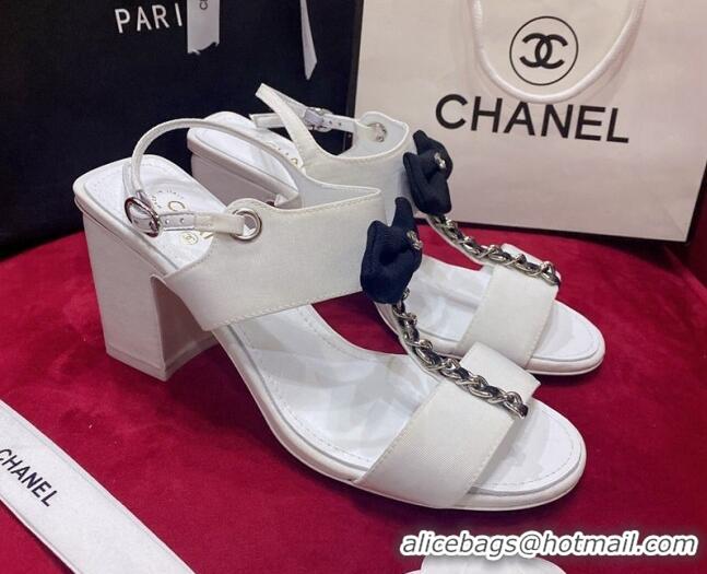 Best Grade Chanel Fabric Bow Sandals White 052586