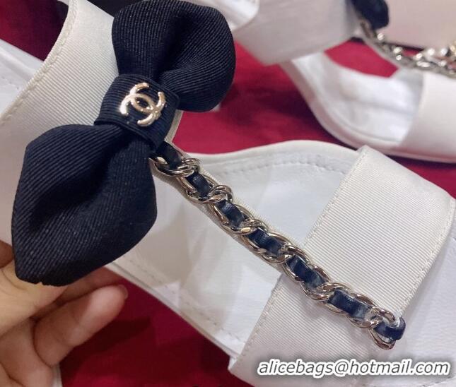 Best Grade Chanel Fabric Bow Sandals White 052586