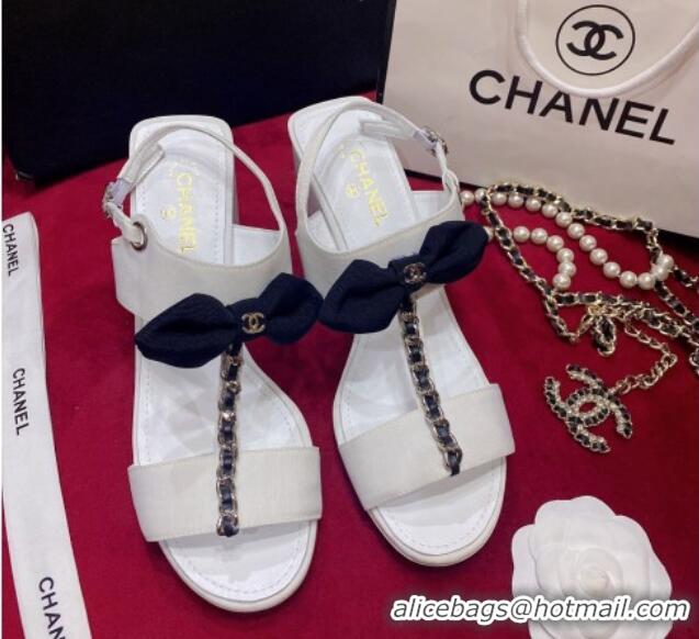 Best Grade Chanel Fabric Bow Sandals White 052586