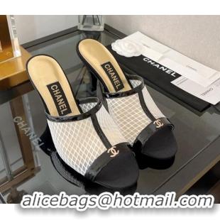 Best Product Chanel Mesh High Heel Slide Sandals 8cm White 0525111