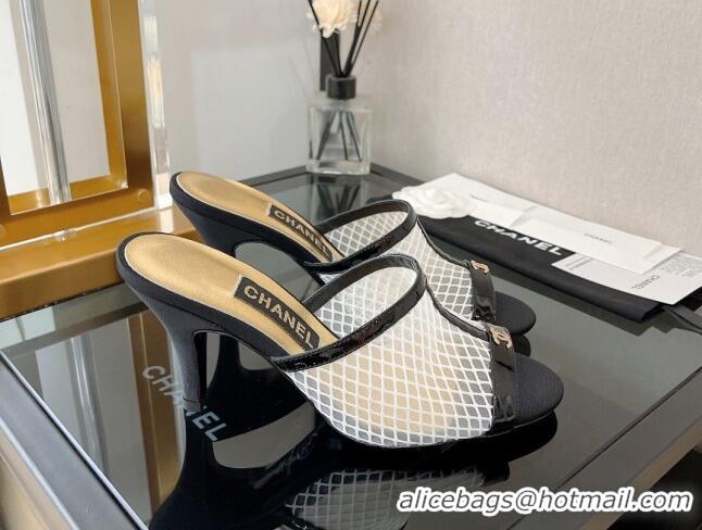 Best Product Chanel Mesh High Heel Slide Sandals 8cm White 0525111