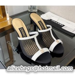 Lowest Price Chanel Mesh High Heel Slide Sandals 8cm 0525111 Black