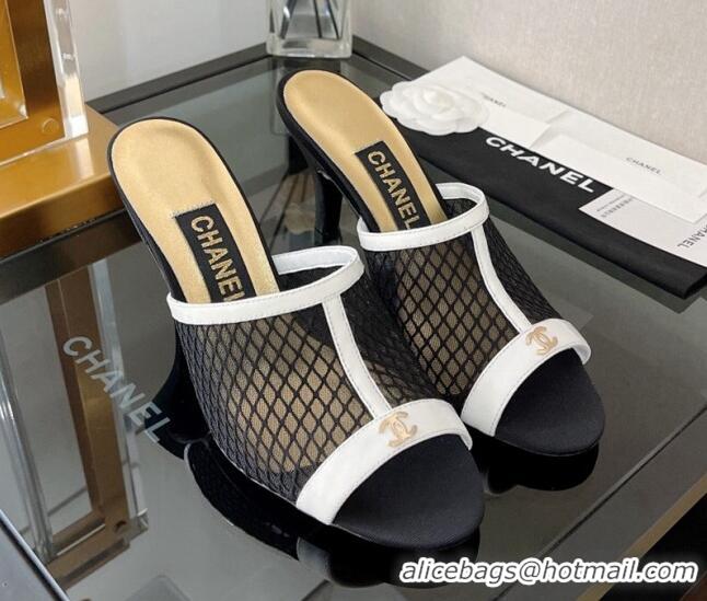 Lowest Price Chanel Mesh High Heel Slide Sandals 8cm 0525111 Black