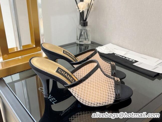 Discount Chanel Mesh High Heel Slide Sandals 8cm 0525111 Pink