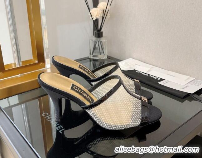 Sumptuous Chanel Mesh High Heel Slide Sandals 8cm White 0525114