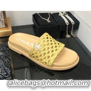 Grade Quality Chanel Braided Lambskin & Fabric Flat Slide Sandals Yellow 0525119