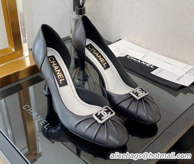 Best Price Chanel Lambskin Crystal CC Pumps 9cm Black 0525120