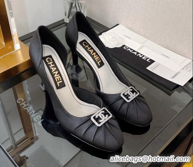 Discount Chanel Fabric Crystal CC Pumps 9cm Black 0525121