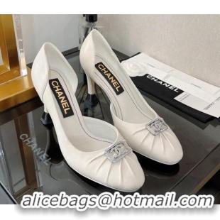 Perfect Chanel Lambskin Crystal CC Pumps 9cm White 0525122