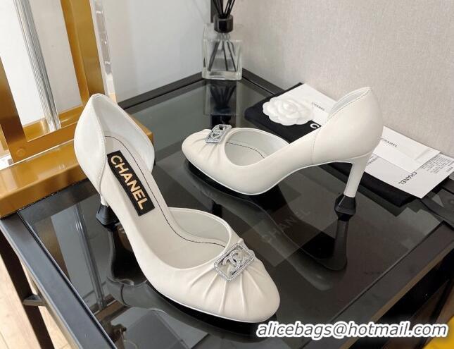 Perfect Chanel Lambskin Crystal CC Pumps 9cm White 0525122