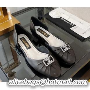 Low Price Chanel Lambskin Crystal CC Ballerinas Black 0525123