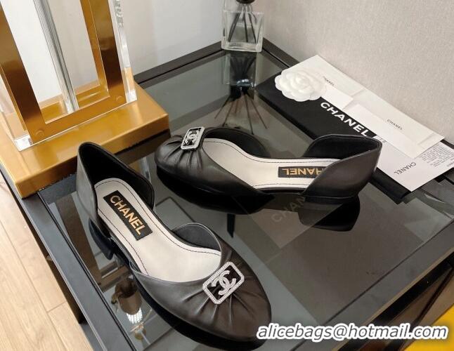 Low Price Chanel Lambskin Crystal CC Ballerinas Black 0525123