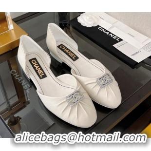 Good Product Chanel Lambskin Crystal CC Ballerinas White 0525124