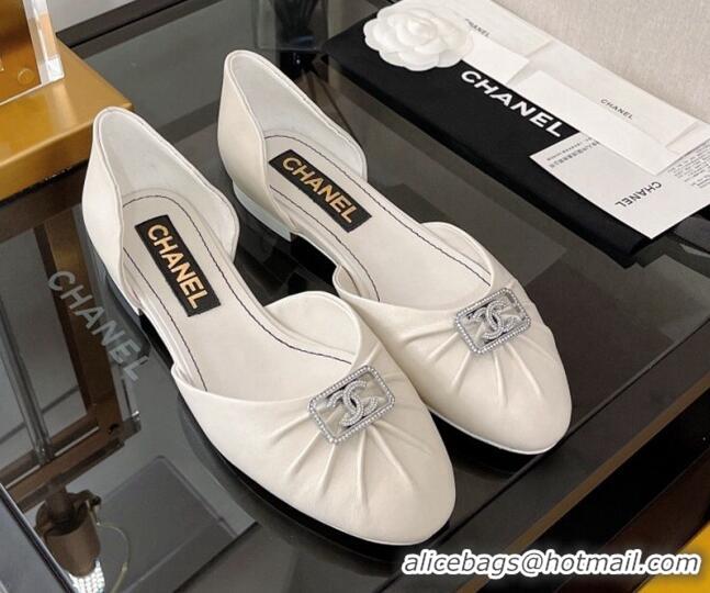 Good Product Chanel Lambskin Crystal CC Ballerinas White 0525124