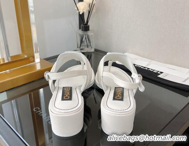 Purchase Chanel Lambskin Crystal CC Heel Thong Sandal 4cm White 525127