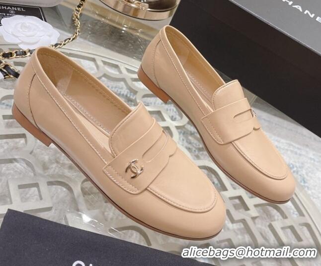 Stylish Chanel Calf Leather Flat Loafers Nude 060116