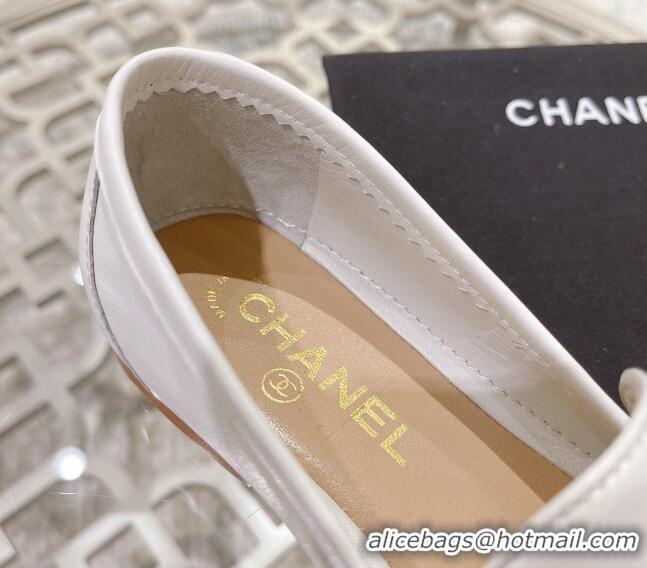 Good Looking Chanel Calf Leather Flat Loafers White 060117