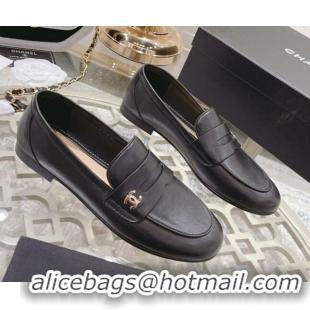 Grade Quality Chanel Calf Leather Flat Loafers Black 060118