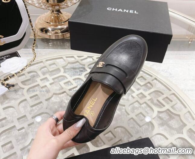 Grade Quality Chanel Calf Leather Flat Loafers Black 060118