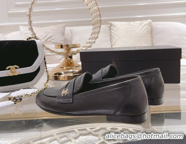 Grade Quality Chanel Calf Leather Flat Loafers Black 060118