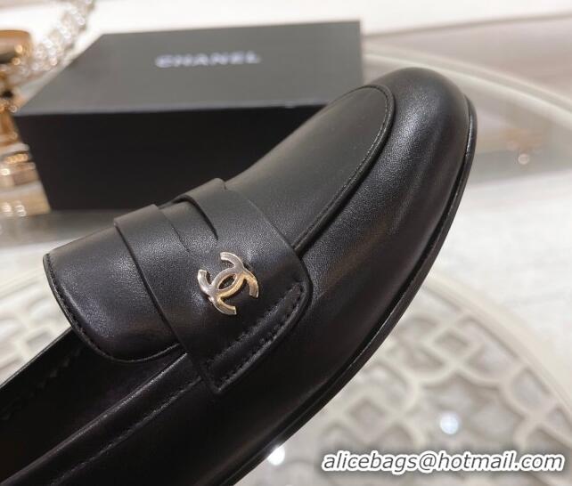 Grade Quality Chanel Calf Leather Flat Loafers Black 060118