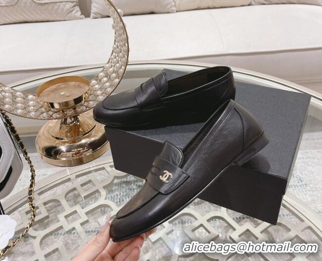 Grade Quality Chanel Calf Leather Flat Loafers Black 060118