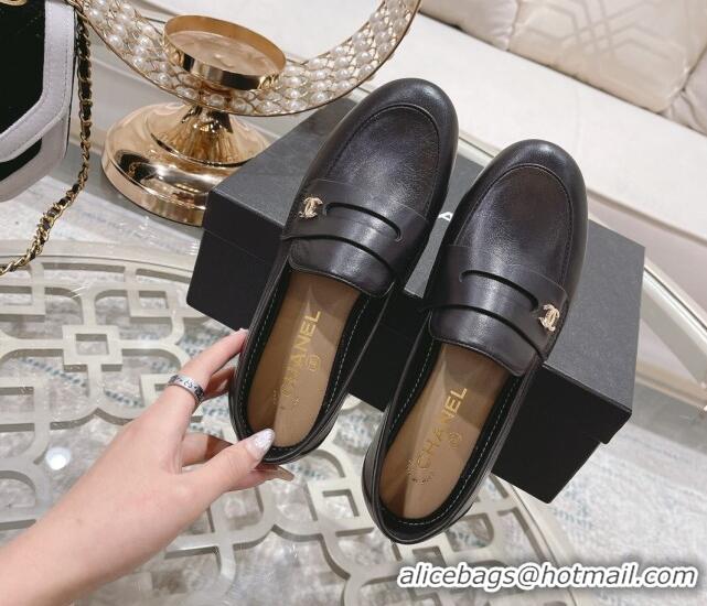 Grade Quality Chanel Calf Leather Flat Loafers Black 060118