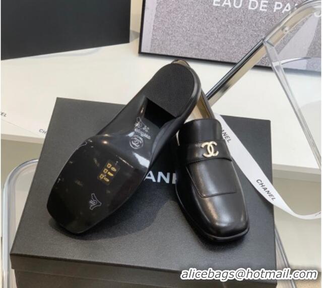 Sumptuous Chanel Leather Heel Loafers Black 060120