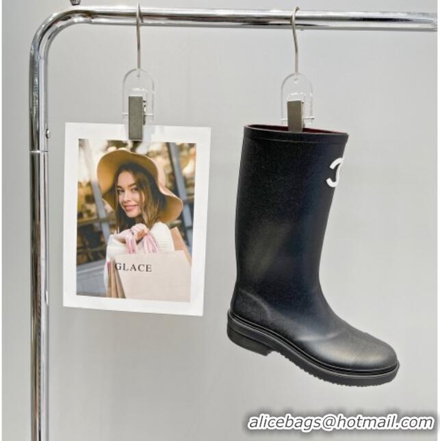 Good Product Chanel Rubber Rain Boots Black 062056