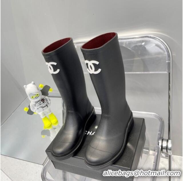 Good Product Chanel Rubber Rain Boots Black 062056