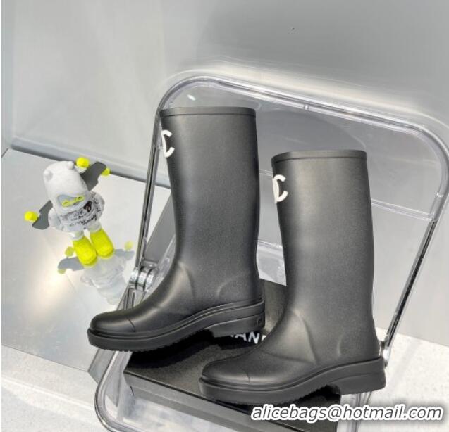 Good Product Chanel Rubber Rain Boots Black 062056