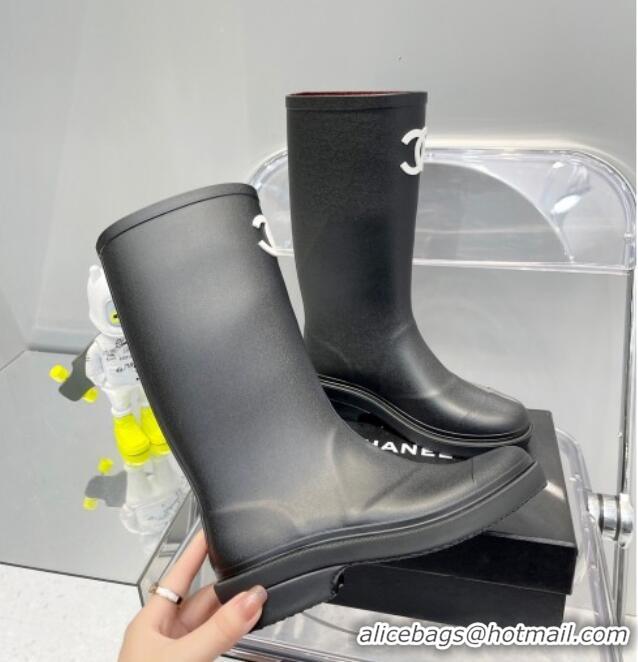 Good Product Chanel Rubber Rain Boots Black 062056