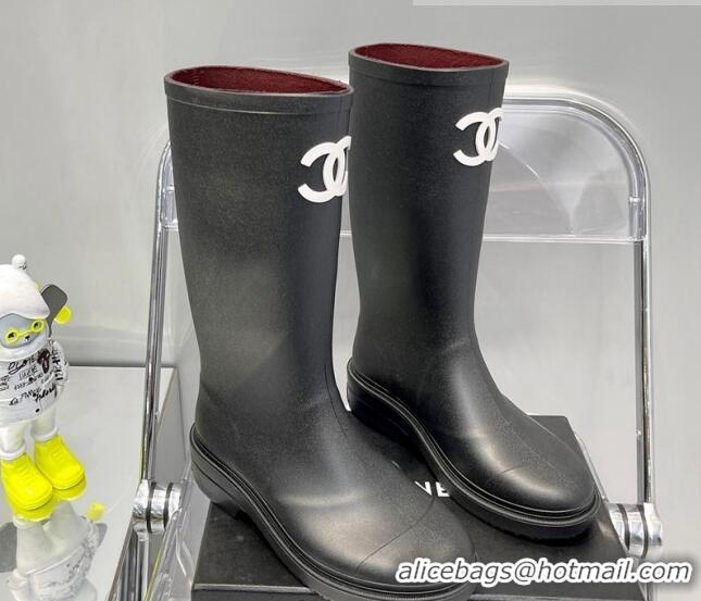 Good Product Chanel Rubber Rain Boots Black 062056