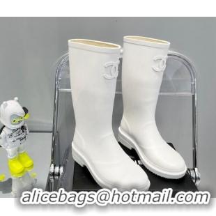 Best Product Chanel Rubber Rain Boots 062056 White