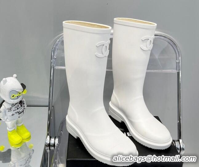 Best Product Chanel Rubber Rain Boots 062056 White