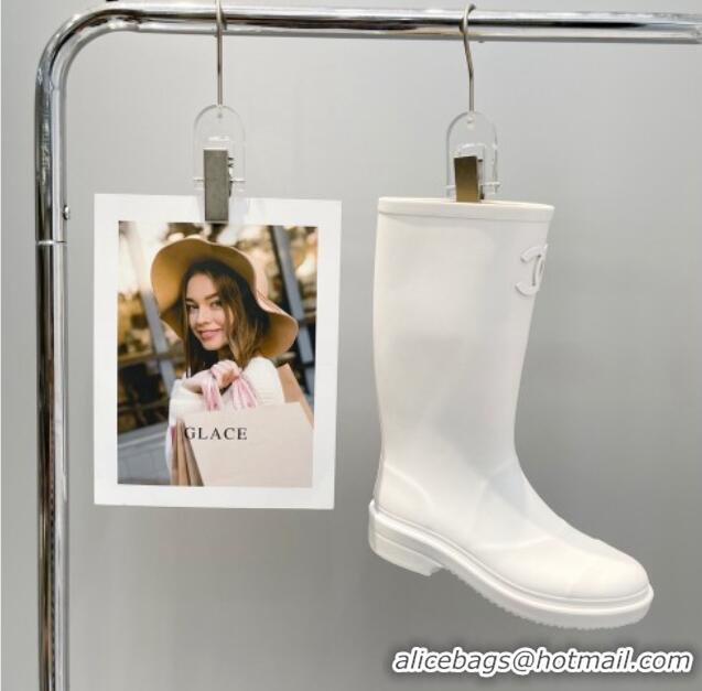 Best Product Chanel Rubber Rain Boots 062056 White