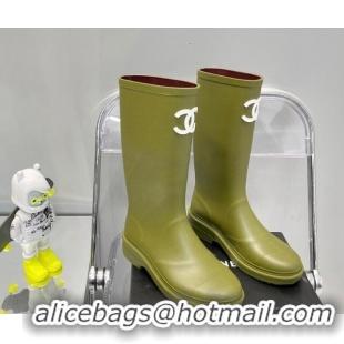 Sumptuous Chanel Rubber Rain Boots 062056 Olive Green