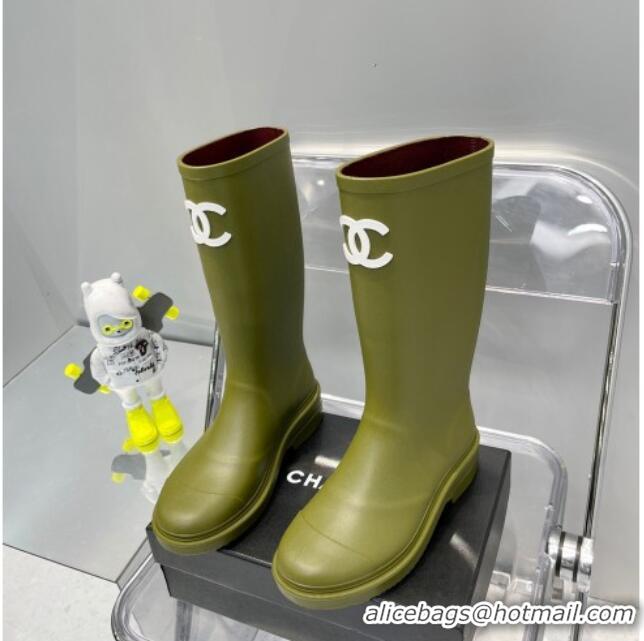 Sumptuous Chanel Rubber Rain Boots 062056 Olive Green