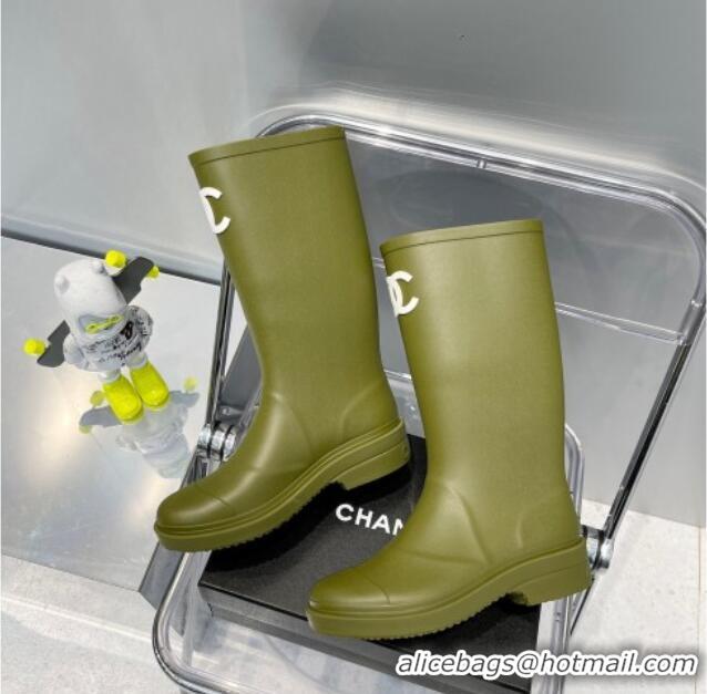 Sumptuous Chanel Rubber Rain Boots 062056 Olive Green