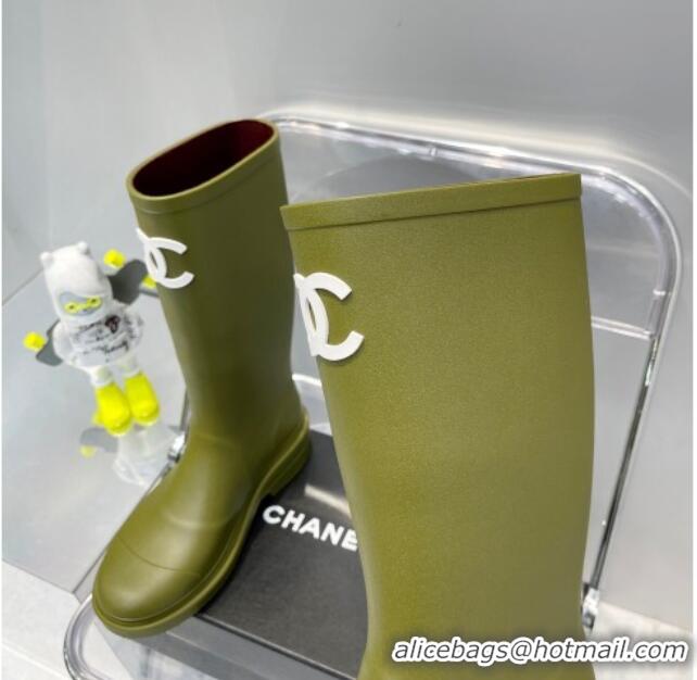 Sumptuous Chanel Rubber Rain Boots 062056 Olive Green